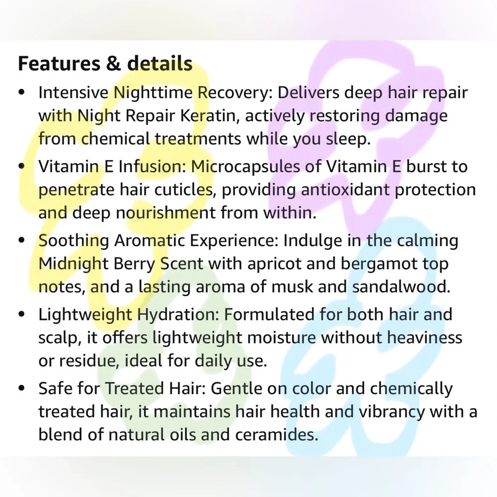 Extra Night Repair Treatment, Keratin & Vit E, Floral Scent, Hair & Scalp Care